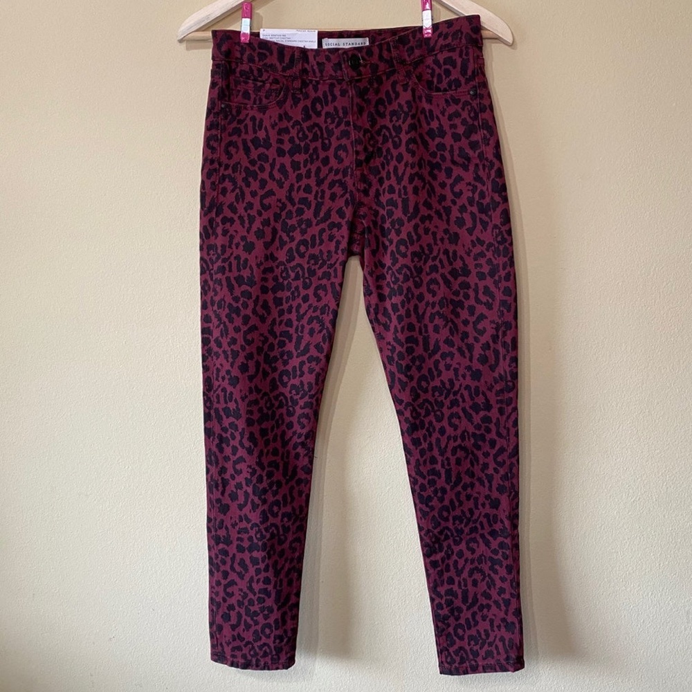 Social Standard Maroon Animal Print Ankle Skinny Jeans